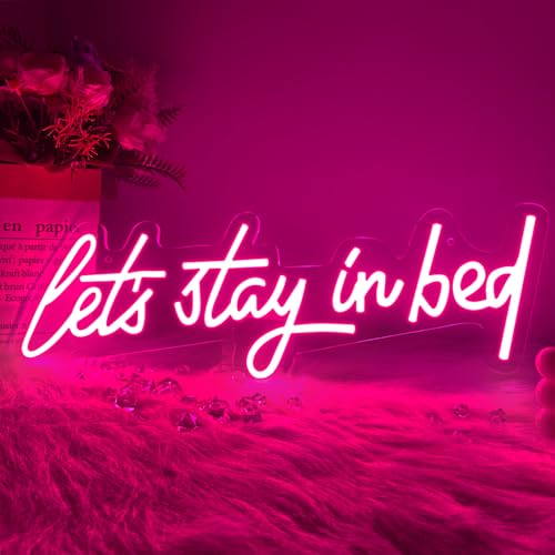 Let's Stay in Bed Neon Sign,Let's Stay in Bed Led Signs Wall Decor for Bedroom,Above Bed Wall Decor,Pink led Neon Sign for Family Couple Girls Bedroom Dedside Wall Decoration
