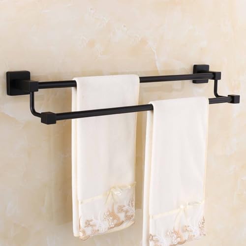 Porte-serviettes double noir de 50cm pour une salle de bain moderne
