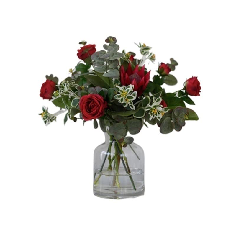 Bouquet de roses artificielles sans entretien avec vase en verre de salon