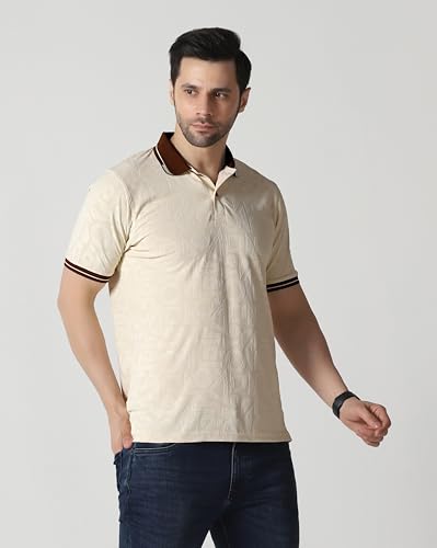Image of TOPLOT Men's Premium Jacquard Polo T-Shirt | Geometric Textured Design | Contrast Collar & Cuffs | Soft Breathable | Perfect for Office & Casual Wear | Available in Pack of 2 (5281)
