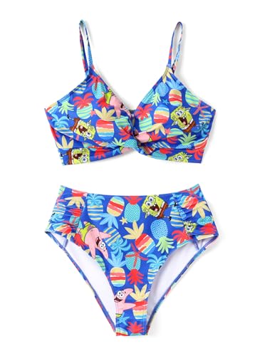 SPONGEBOB SQUAREPANTS Women's Bikini Swimsuit, Two-Piece UPF 50+ Quick-Dry Bathing Suit, Cartoon Print Beachwear, Summer Swimwear, Blue Medium — view 2