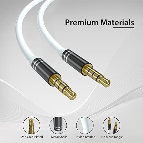 Jeselry 3.5Mm Audio Cable Male To Male (4Ft/1.2M), 4 Pole Hi-Fi Stereo Aux Cord, Audio Jack Auxiliary Cord Extension Adapter For Headphones, Car And All 3.5 Mm Enabled Devices (2 Pack - White) #TOP1