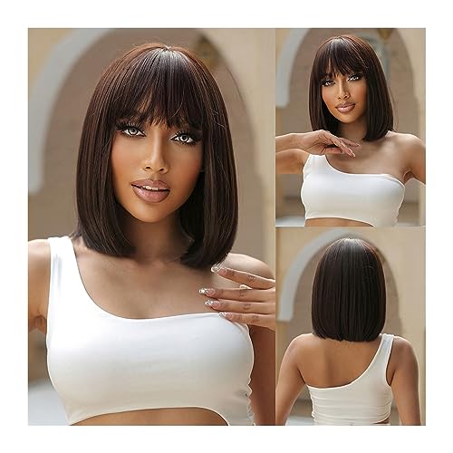 mengli-99 Wigs for Women Dark Brown Short Bob Synthetic Hair