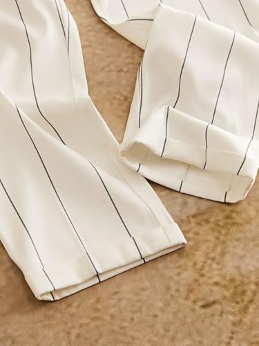 ZAFUL Mens Casual Pants Woven Elastic Waist Vertical Striped Tapered 3/4 Loose Button Trousers with Pockets3