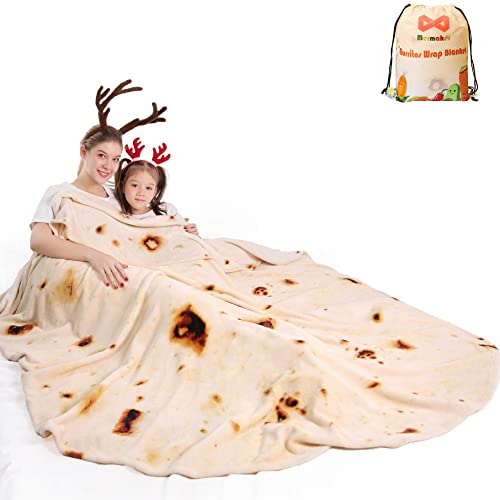 Professional Design: Our giant tortilla throw blanket with a more realistic tortilla pattern and a comfortable singlelayer design, when you are wrapped inside, the soft and warm burritos wrap blanket will make your friends jealous  they also want t...