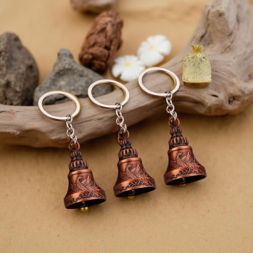 Image of Combo of 3 Guardian Bell Keychain | Bronze Phoenix Protection Bells for Riders, Couples & Friends | Good Luck for Motorcycles | Set of 3 Bronze Phoenix Guardian Bell