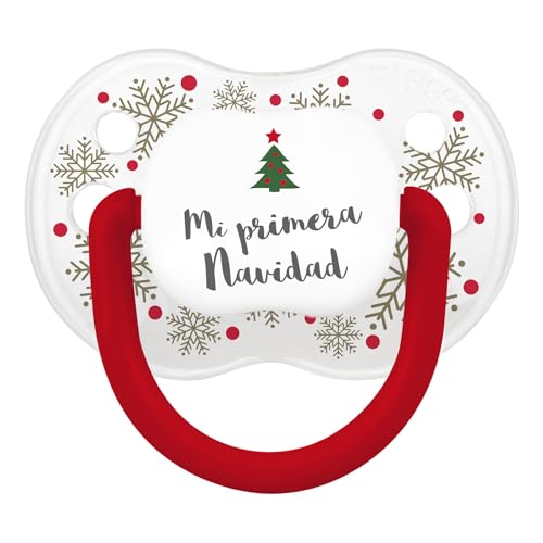 Mi Pipo   Chupete Personalizado Navidad Classic   Cristal Blanco Copos Dorados | Chupete Bebe, Variedad de Tetinas | Personalizado con Frase, Suave, Cómodo | Seguro, Libre BPA, Fácil de Limpiar