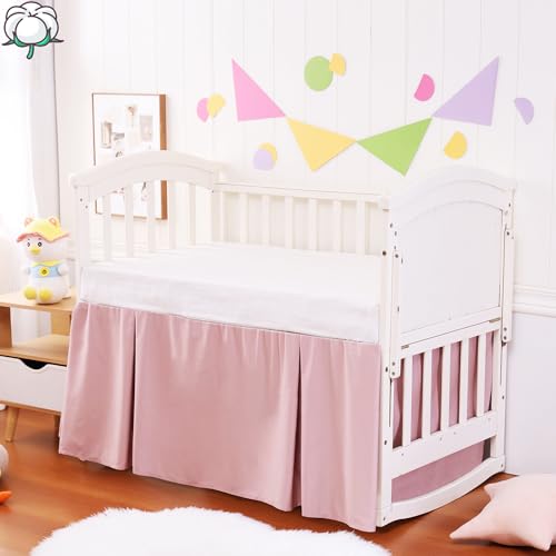Image of Crib Bed Skirt Dust Ruffle 100% Cotton - Natural, Soft, Breathable for Baby's Delicate Skin, Nursery Toddler Crib Bed Skirt for Baby Boys Girls, Fits Standard Cribs 28 inch x 52 inch with 14 inch Drop