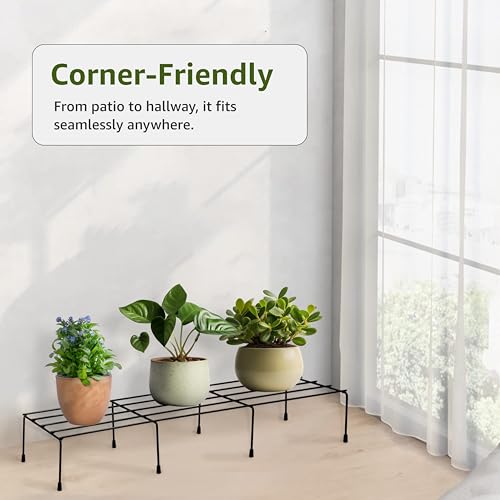 Image of Amazon Brand - Solimo Metal Plant Stand (Set of 4, Black) - Powder-Coated Iron, Heavy-Duty, Corrosion-Resistant, Indoor & Outdoor Use, 20x58x12 cm, Holds up to 32.5 kg