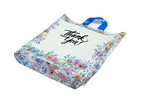 Infinite Pack 18\" x18\"(100pcs) Floral Thank You Bag with Soft Loop Handle & Bottom Gusset - 2.35 Mil Thick Plastic Merchandise Shopping Bag for Goodies, Clothing, Shower Gift, Retail Boutique Bags - Thumbnail 6