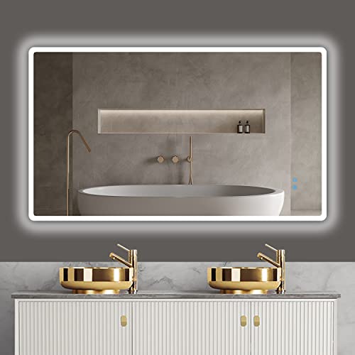 Guwet Miroir de Salle de Bain avec Éclairage, Miroir Mural LED,120*70cm,Anti-buée,Tactile, 3 en 1 Éclairage Blanc Froid/Chaud/Neutre, CEE: A++,Fonction Variateur Étanche IP44 Cover