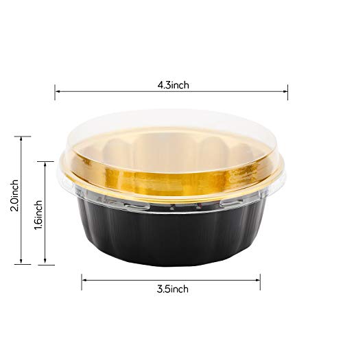 Disposable Ramekins 8 Oz, Beasea 50 Pack Black Gold Aluminum Foil Cups With Lids, Disposable Creme Brulee Muffin Cupcake Baking Cup Mini Pudding Cups For Party Wedding Birthday #TOP1