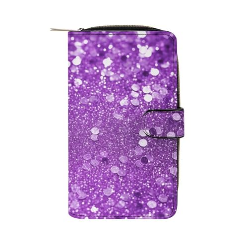 Fashionable Large-capacity Sparkling Purple Glitter Printed Leather Multifunctional Wallet for Men And Women, Multi-card Slot Business Casual Wallet