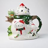 Blue Sky Clayworks Hello Kitty & Friends Holiday Snowman Fun Teapot, Ceramic, 8' L x 6' W x 8' H, Snow-Day Story Pour