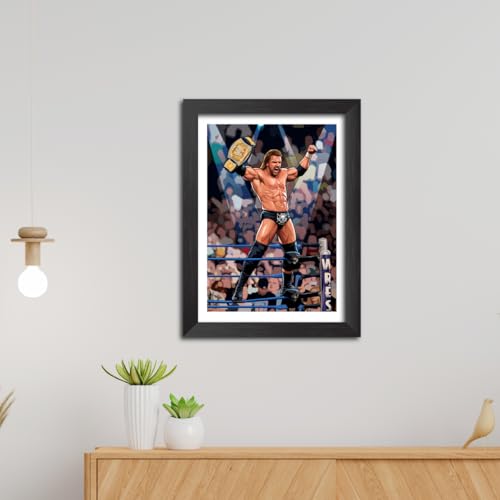 Image of TenorArts HHH Poster Wreestler Vector Art Design Photo Framed Painting with Matt Finish Black Textures (12 inches x 9inches)