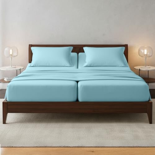 Image of Elegant Comfort Luxury Quality Microfiber 5-Piece 1500 Premium Hotel Sheet Set-Wrinkle Resistant, All Around Elastic Fitted Sheet, Deep Pocket up to 16 inch, Split King, Aqua