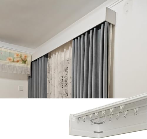 Triple Window Pelmet Set with Double Track, 3.6m Decorative Rail Panel for Living Room & Bedroom, Stylish Aluminium Cover Box, Wall-Mounted Design for Elegant Home Décor
