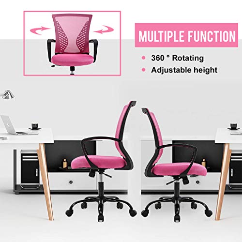 Office Chair Desk Chair Computer Chair With Lumbar Support Armrest Mid Back Rolling Swivel Task Adjustable Mesh Ergonomic Chair For Women Adults, Pink #TOP4