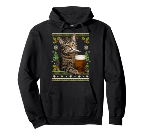 Funny Smoking And Beer Cat Meme Ugly Christmas �Z�[�^�[ �p�[�J�[