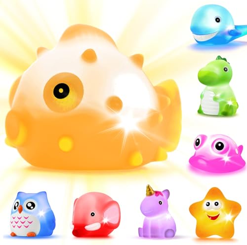 Bath Toys, 8 Pcs Light Up Floating Rubber Animal Toys