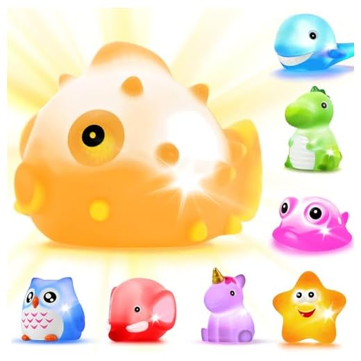 Bath Toys, 8 Pcs Light Up Floating Rubber Animal Toys Set