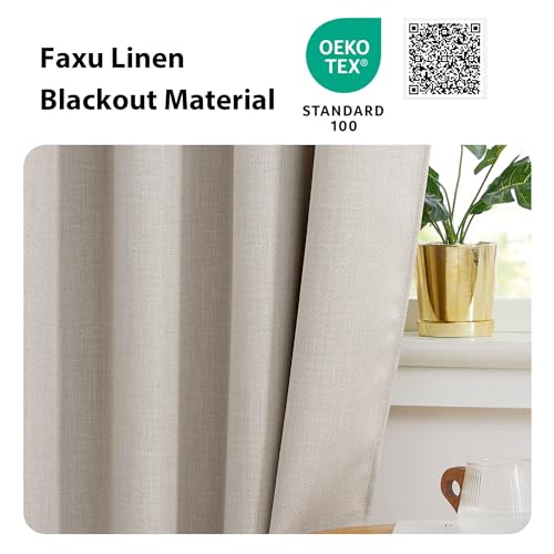Image of NICETOWN Linen Curtain Valances for Living Room 30 inch Length 2 Panels, Grommet Top Light Blocking Room Darkening Curtains Thermal Insulated Window Tiers for Barhtoom Window, Angora, W50 x L30
