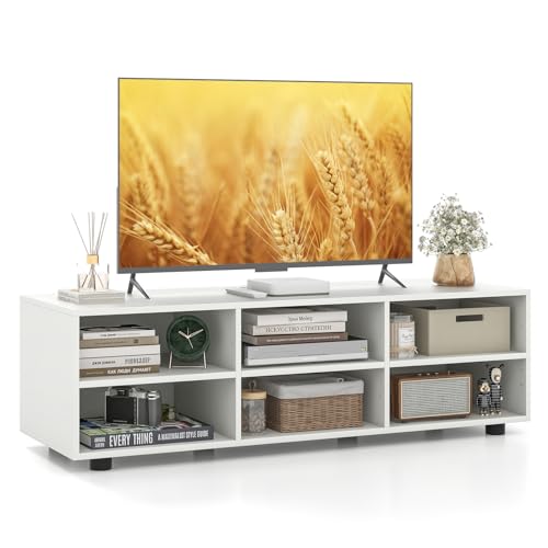 COSTWAY TV Stand Cabinet for TVs up to 40/55, Wooden Media Entertainment Center with Storage Cubes and Adjustable Shelves, TV Unit Console Table for Living Room Bedroom (White, 6 Cubes)