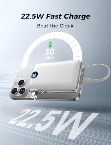 Image of Portable Charger 50000mAh with Built-in Cables and AC Wall Plug, 22.5W Fast Charging Power Bank with LED Display for iPhone 17 /16, Samsung, Android Devices, Camping, Road Trips and Travel, White