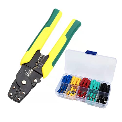 Crimpzange Kabelschuhe Set 100x Rundstecker 0,5-1,5 mm²Rundstecker Isolierte PVC Quetschverbinder Kabelschuh Zange, CrimpzangenFür Kfz, Elektronik u Cover