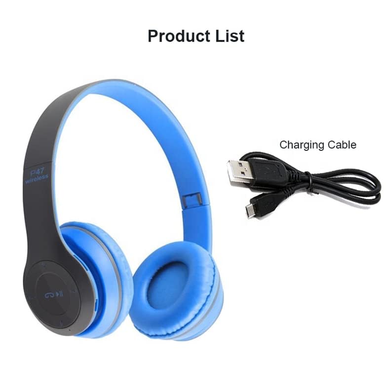 Image of icall P47 Headphones Gaming Bluetooth Wireless Folding Headset Over Ear Eardphone with Mic Active Noise Cancellation Over EarHeadphones (Blue)