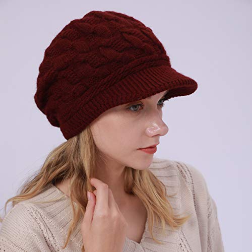 OVTRB Chapéu feminino de inverno tricotado quente forrado com lã boina jornaleiros chapéu de aba fri