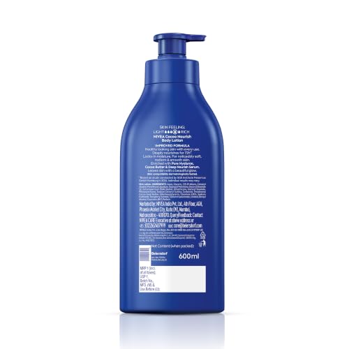 Image of NIVEA Cocoa Nourish Body Lotion for Men & Women with Cocoa Butter, Hyaluronic Acid & Vitamin E Moisturizer for Dry Skin, Deep Nourish Serum Body Cream 72H Moisturiser, Non Greasy Face Cream 600ml