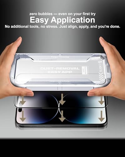 Image of Affix 2 Pack for iPhone 14 Pro Max Full Coverage Tempered Glass, Screen Protector Guard with Easy Fix Installation Tool, 9H Hardness Shatterproof, HD Clear Scratch Resistant