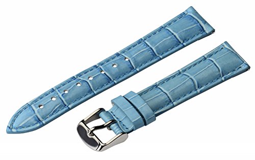 Clockwork Synergy - 2 Piece Ss Leather Classic Croco Grain Interchangeable Replacement Watch Band Strap 13mm - Solid Sky Blue - Men Women