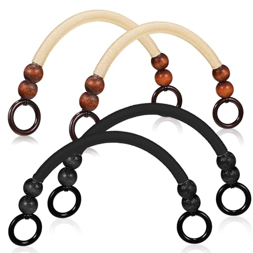SEWOART Asas para Bolsos DIY Cuentas de Madera Cuerda de Nailon Resistente 4 Piezas 2 Negras y 2 Color Café Claro Correas para Hacer Bolsos de Mano y Hombro Reemplazo Decorativo