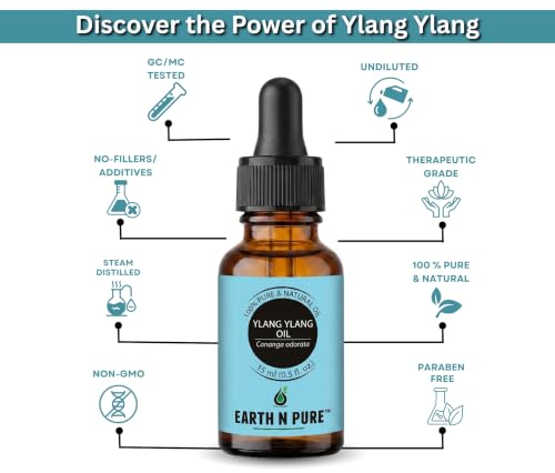 Image of Earth N Pure Ylang Ylang Essential Oil 100% Pure & Natural for Skin Care, Hair Care & Aromatherapy - Oil for Face, Perfume, Diffuser, Massage, Candle & Soap Making - Premium Floral Fragrance - 15ml