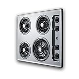 Summit 24' 4 Burner Electric Cooktop. 230 Volt Coil Electric Cooktop, Stainless Steel Look- ZEL03