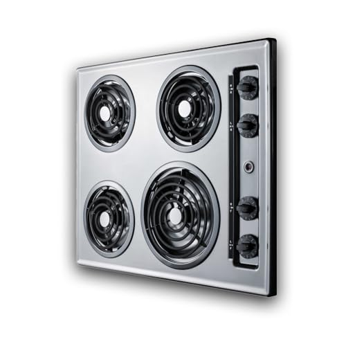 Summit ZEL03 - Cocina eléctrica de 24 pulgadas, 4 quemadores, bobina de 230 voltios, aspecto de acero inoxidable