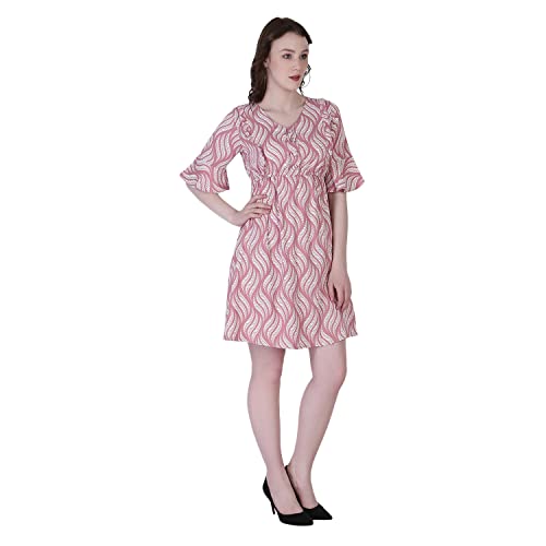 Image of Leriya Fashion Dresses for Women || Crepe Abstract Printed Dresses for Girls || Ruffled Sleeve Knee-Length mini Dress || Perfect for Outing || Travel || Casual Wear Flared one piece Dress for Women