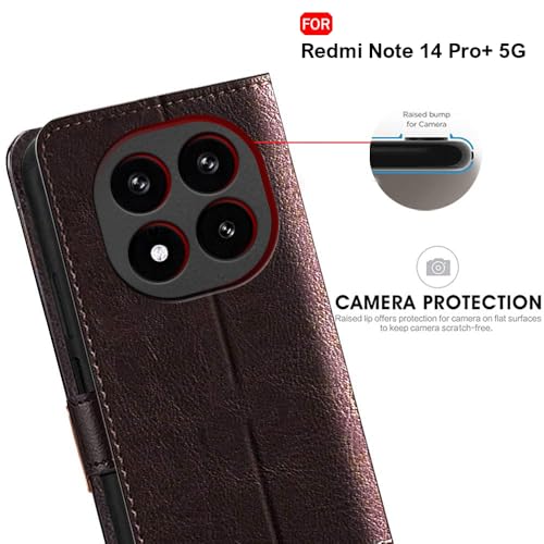 Image of TheGiftKart Flip Back Cover Case for Mi Redmi Note 14 Pro Plus 5G | Dual-Color Leather Finish | Inbuilt Stand & Pockets | Flip Back Case Cover for Redmi Note 14 Pro+ 5G (Faux Leather, Coffee & Brown)