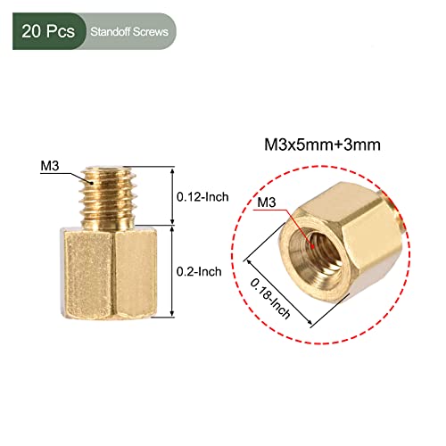 YOKIVE 20 Pcs M3 Standoff Screws, Brass Hex PCB Standoffs, Keep Height Consistent, Great for Motherboard (Gold Tone, 5mm+3mm) - Image 2