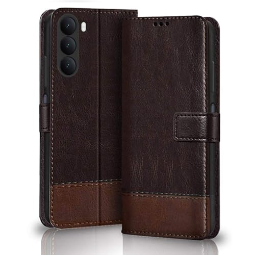 Image of TheGiftKart Flip Back Cover Case for OnePlus Nord CE 6 Lite 5G | Dual-Color Leather Finish | Inbuilt Stand & Pockets | Wallet Style Flip Cover for OnePlus Nord CE6 Lite (Faux Leather, Coffee & Brown)