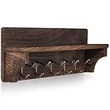 RJMKD Wood Coat Rack Shelf, 5 Dual Metal Hooks, Rustic Wall-Mounted Storage for Entryway, Kitchen, Bathroom