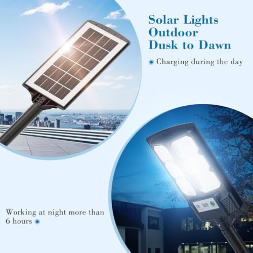 Image of SHOPOGENIX Solar Powered Street Light Outdoor | Ultra Bright LED Security Lamp with Motion Sensor | Auto Dusk to Dawn Waterproof Solar Light for Driveway, Backyard, Garden (6 Grid Led-FBA)