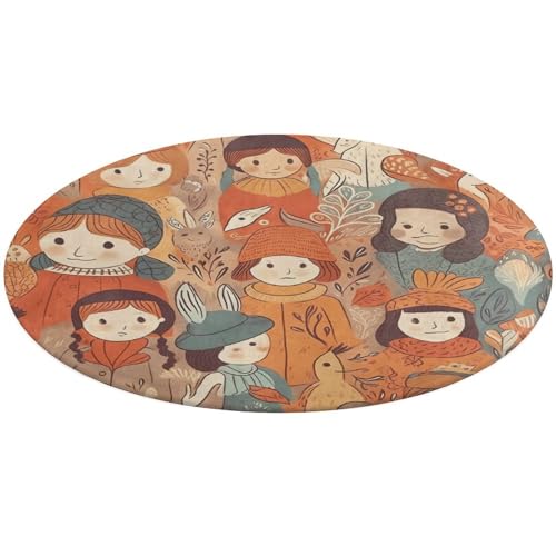 Cartoon Pictures Door Mat Absorbent Coral Velvet Bath Mats Non-Slip Indoor Outdoor Mat Round Welcome Mat Washable Door Rug for Entryway Doormats