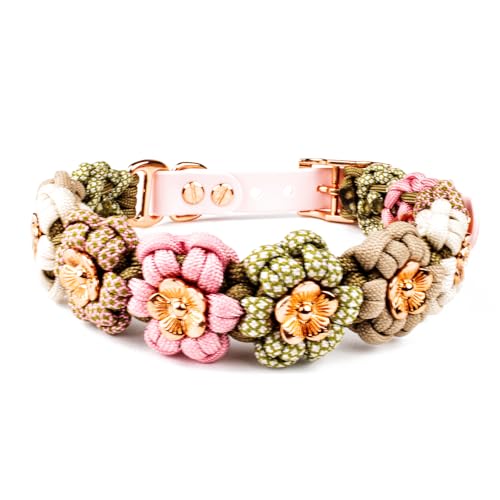 Hundehalsband Tierluxe Blumen Paracord (Rosa, XL Halsumfang 40-46 cm)