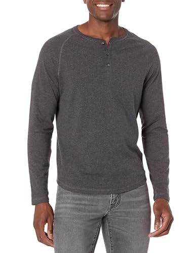 Amazon Essentials Herren Langärmeliges Henley-Shirt, Schmale Passform, Dunkelgrau Meliert, XL