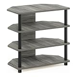 Pemberly Row Wood 4-Tier Petite TV Stand for TV up to 25' in French Oak Gray