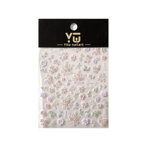 Image of Flower Nail Stickers for Nail Art Colorful Nail Stickers Small Floral Nail Decals Self Adhesive 5D Embossed with Design Spring Manicure Supplies Charm for Women Girls Accessories