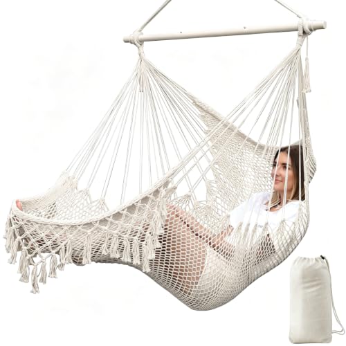 Chihee Sièges Suspendus Chaise Hamac Chaise Suspendue Très Grand Chaise en Coton tissé Doux,Barre d'écartement en métal Solide et Pliable Chaise...